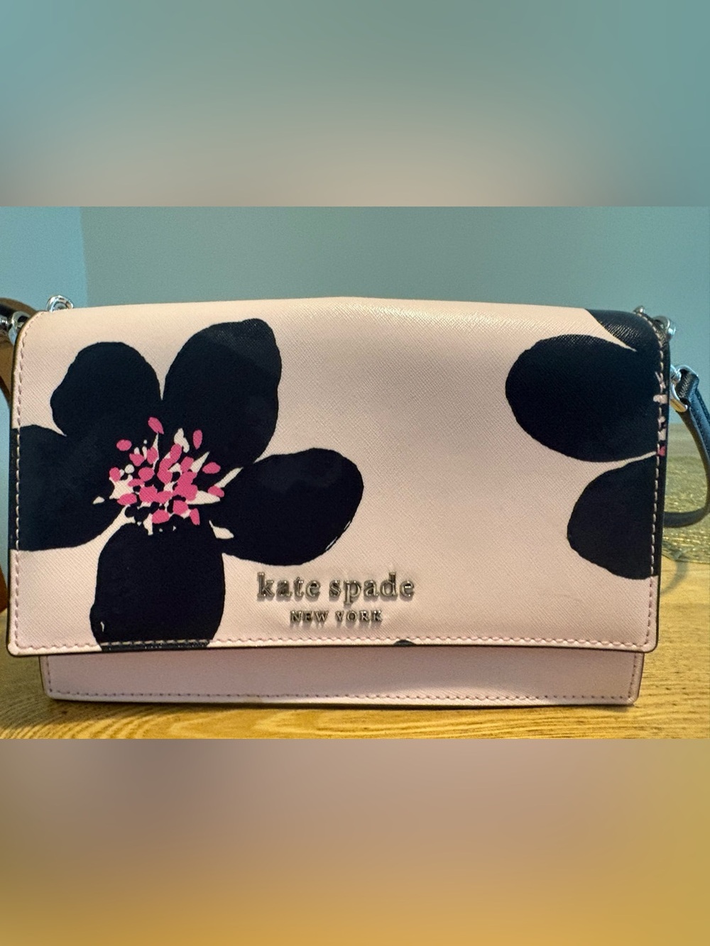 kate spade Pink Crossbody Bag with Navy Floral Print